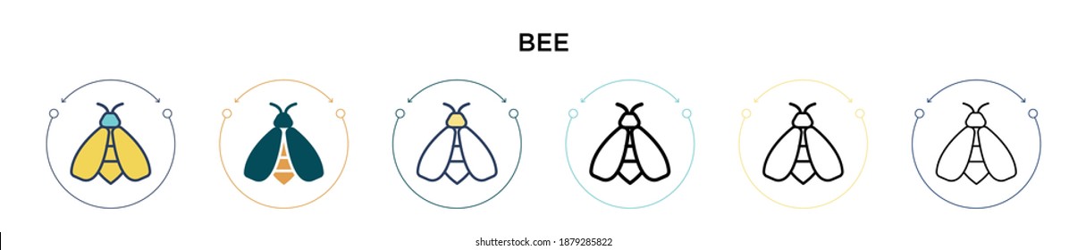 Bee icon in filled, thin line, outline and stroke style. Vector illustration of two colored and black bee vector icons designs can be used for mobile, ui, web