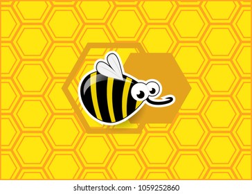 Bee icon. Flying bee on background. Cute little bee. Illustration of a Friendly Cute Flying bug and Smiling. Honey and bug icon. honey vector. Honeybee illustration.