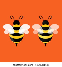 Bee icon. Flying bee on background. two bees on an orange background. vector illustration