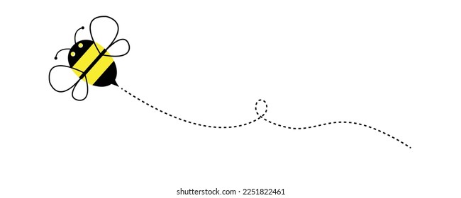 bee icon. Bee flying on a dotted route isolated on the white background. Vector illustration