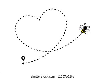 Bee Icon With Heart Shaped Dotted Path Line