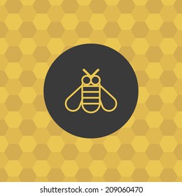 Bee icon, with honeycomb background. Bumblebee symbol. Honey theme concept. Stylized design elements, for poster, flyer, cover, brochure.  Easy to edit. Vector illustration - EPS10.