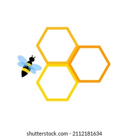 Bee icon. Honeycomb sign. Golden shape. Wax cell. Outline picture. Modern design. Vector illustration. Stock image. 