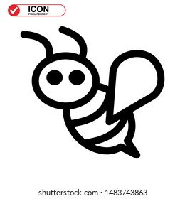 Bee icon. Illustration of vector concept for the design. Bee icon Black Color with Perfect pixel.

