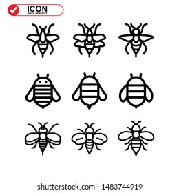 Bee icon. Illustration of vector concept for the design. Bee icon Black Color with Perfect pixel.
