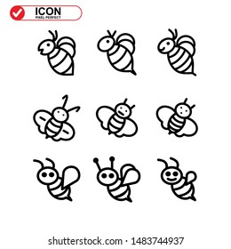 Bee icon. Illustration of vector concept for the design. Bee icon Black Color with Perfect pixel.
