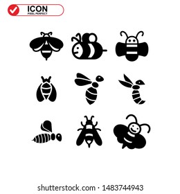 Bee icon. Illustration of vector concept for the design. Bee icon Black Color with Perfect pixel.
