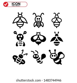 Bee icon. Illustration of vector concept for the design. Bee icon Black Color with Perfect pixel.
