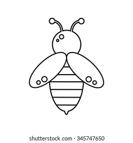 Bee. Bee icon. Isolated bee icon on white background. Honey bee. Isolated insect icon. Flying bee. Black bee with white wings. Flat line style vector illustration. 