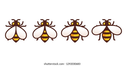 Bee Icon With Moving Wings Animation Frames. Simple Modern Honeybee Symbol, Isolated Vector Illustration.