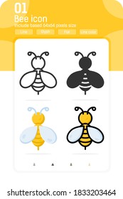 Bee icon with multiple style isolated on white background. Vector, sign and symbol icon for graphic design, web design, ui, ux, presentation, website or apps element. Design for insect, honey and more