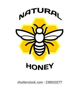 Bee icon. Natural honey package logo.
