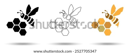 Bee icon. Bee icon on a white background, isolated. The icon has three uses in applications and websites. Vector illustration. Bee icon on a white background.