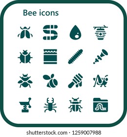  Bee Icon Set. 16 Filled Bee Icons. Simple Modern Icons About  - Ladybug, Worm, Liquify, Beehive, Honey, Centipede, Bpee, Bumblebee, Swarm, Grasshopper, Spring, Beetle