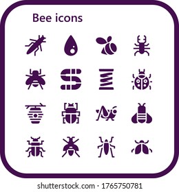 Bee Icon Set. 16 Filled Bee Icons.  Simple Modern Icons Such As: Grasshopper, Liquify, Swarm, Beetle, Bee, Worm, Spring, Ladybug, Beehive, Fleas, Wasp, Insect