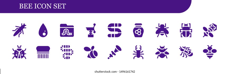 Bee Icon Set. 18 Filled Bee Icons.  Simple Modern Icons About  - Grasshopper, Liquify, Worm, Spring, Honey, Bee, Fleas, Ladybug, Flea, Swarm, Bpee, Beetle, Bumblebee, Ant