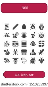 Bee Icon Set. 25 Filled Bee Icons.  Simple Modern Icons About  - Spring, Centipede, Ladybug, Wasp, Honey, Bee, Beetle, Worm, Bumblebee, Swarm, Flea, Grasshopper, Ant, Beehive