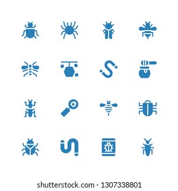bee icon set. Collection of 16 filled bee icons included Insect, Bug, Worm, Bee, Mantis, Honey, Hive, Wasp, Cicada