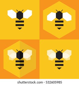 Bee Icon Set Flat Design