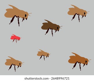 A bee icon set includes vector illustrations of bees in various poses along with elements like honeycombs, beehives, flowers,and flying trails. Ideal for eco-friendly branding, agriculture, education.