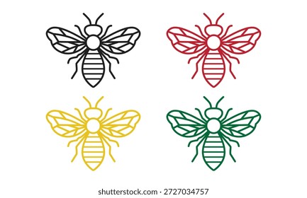 Bienensymbol in mehrfarbigem Linien-Kunststil einzeln auf weißem Hintergrund