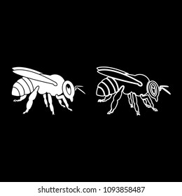 Bee icon set white color outline