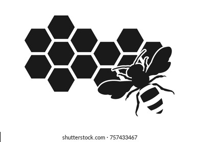 Bee icon or silhouette, honeycomb
