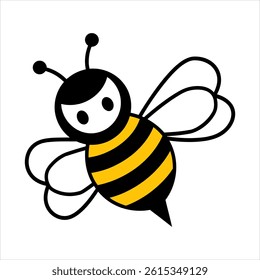 Bee Icon – Simple Vector Illustration with Yellow and Black Stripes and Wings


