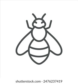 Bee Icon. Thin Line Illustration of a Bee, Symbolizing Pollination, Honey Production, and Environmental Conservation. Isolated Outline Vector Sign.