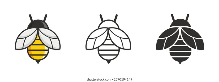 Bee Icon Vector Flat Set