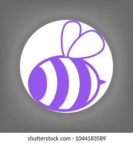 Bee icon. Vector. Violet icon on white circle with shadow at gray background.