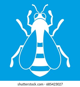 Bee icon white isolated on blue background vector illustration