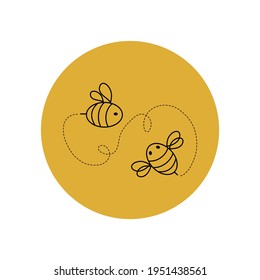 Bee icon in a yellow circle. Sweet healthy natural honey. Watch out for bee hives. Apiary for the production of honey. Smartphone user interface button. Vector graphics.