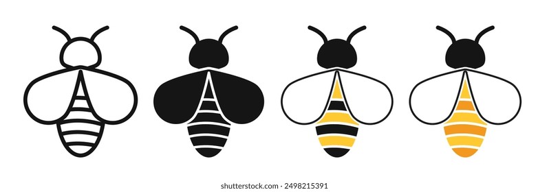 Bee iconicon vector collection in outlined and solid style