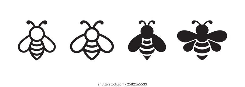 Bee icons in outline and solid style perfect for honey production nature conservation eco-friendly design and insect-themed graphics vector illustration