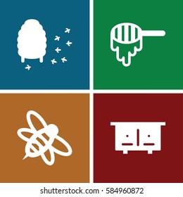 bee icons set. Set of 4 bee filled icons such as honey, beehouse, bee