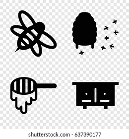 Bee icons set. set of 4 bee filled icons such as honey, beehouse, bee