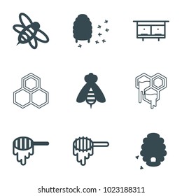 Bee icons. set of 9 editable filled and outline bee icons such as honey, bee, honeycomb