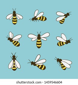 Bee icons set. Flat style. Vector illustration.