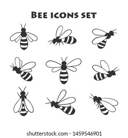 Bee icons set. Flat style. Vector illustration.