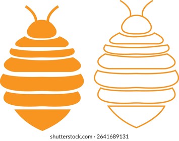 Bee icons set yellow flat and outline designs. Flying insect with striped body and wings vectors. Honeybee symbols for pollination and wildlife representation. Nature, apiary, environmental pictogram.