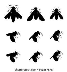 Bee icons in silhouette, Top and side view.