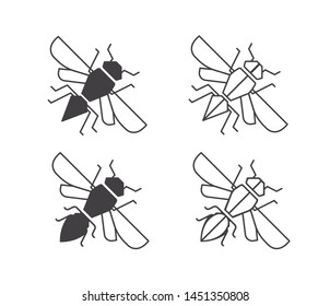 Bee icons vector, use for logo designs, package design, honey products,
female and male bee vector isolated on White background.