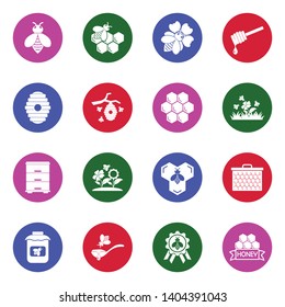 Bee Icons. White Flat Design In Circle. Vector Illustration.