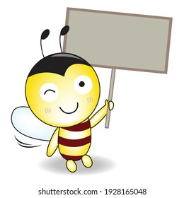 Bee illustration cartoon character cute mascot holding the blank label.