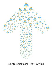Bee illustration constructed in the figure of upwards aim arrow. Ahead navigation arrow shape designed from bee items.