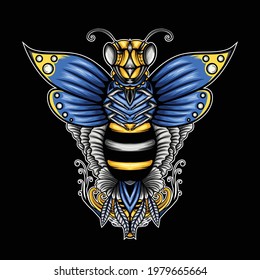 Bee Illustration with flower background