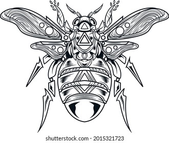 Bee illustration with ornament art style drawing