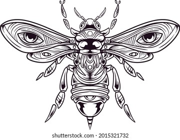 Bee illustration with ornament art style drawing