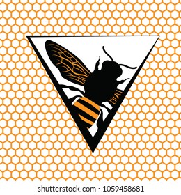 The bee is inscribed in a triangle against the background of the hexagons 